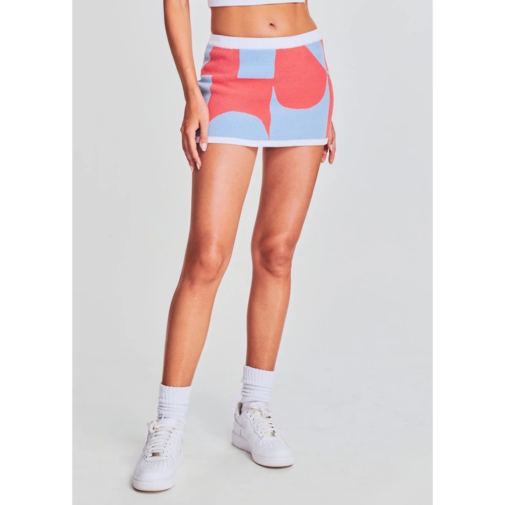 New SER.O.YA The Gretchen Knit Mini skirt in Coral and Blue Size XS